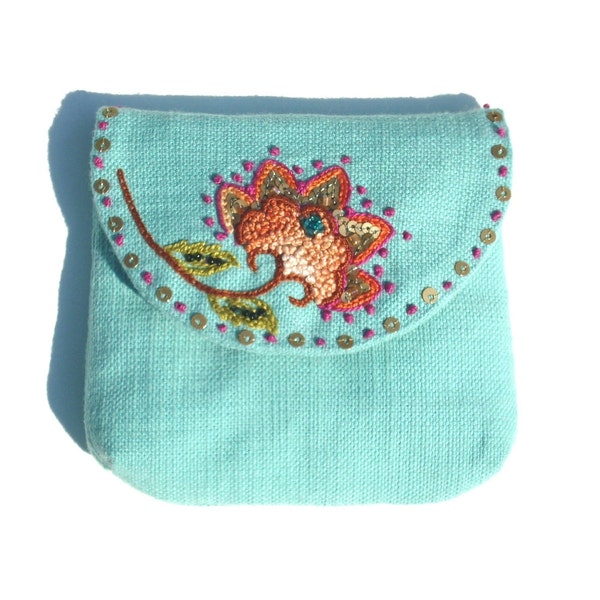 Embroidered Purse -Floral Turquoise Purse-Indian Inspired