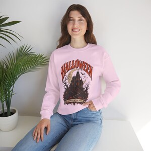 Haunted Mansion Halloween Sweatshirt | Spooky Vintage Castle, Bats, Full Moon