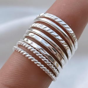 925 Sterling Silver Multi-Band Ring, Textured Stacking Style, Geometric Statement Piece