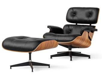 Mid-Century Modern Leather Chaise Lounge & Ottoman, Ergonomic Recliner (Heavy-Duty Base)