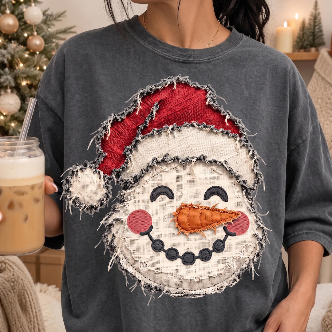 Christmas Snowman Faux Ripped Shirt Look Torn Frayed Stripes Maroon ...