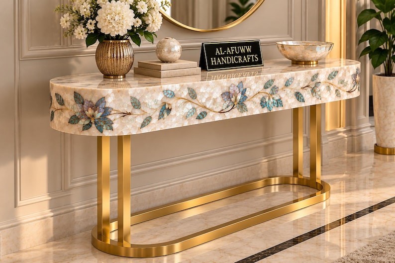 Abalone Shell and Mother of Pearl Console Table, Luxury Handmade Shell ...