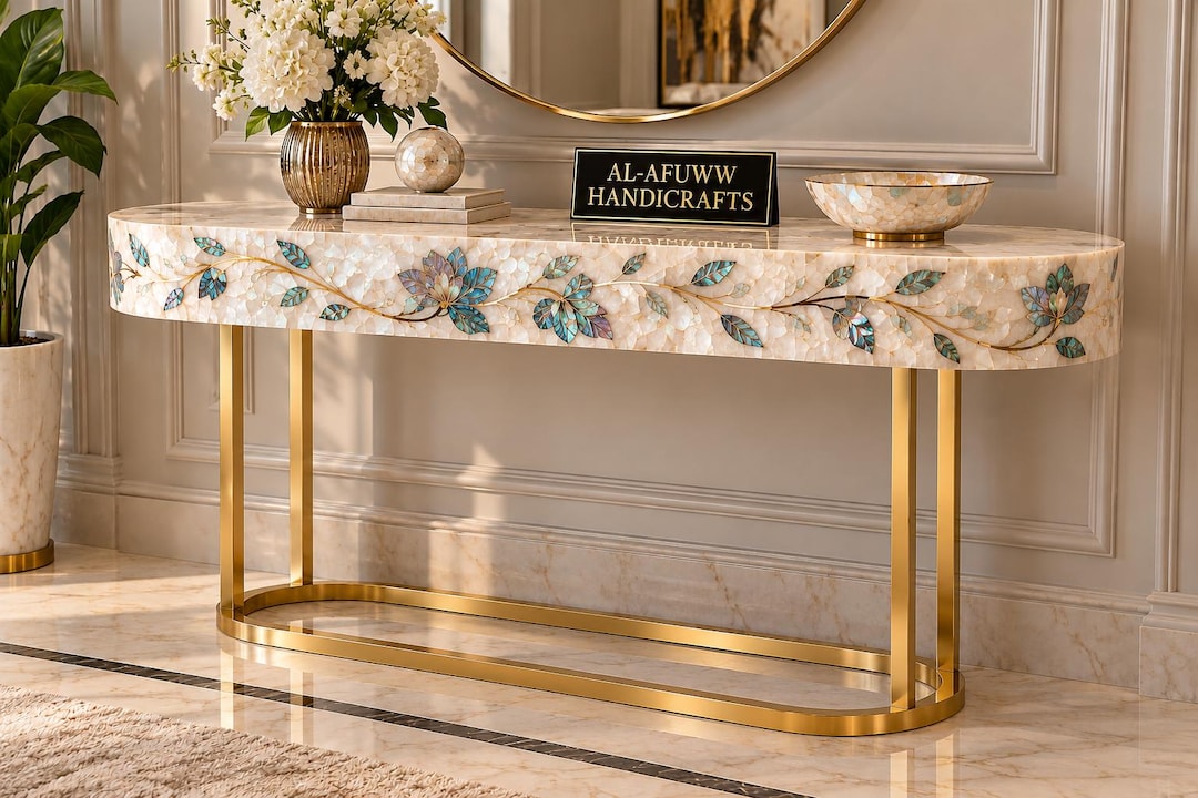 Abalone Shell and Mother of Pearl Console Table, Luxury Handmade Shell ...