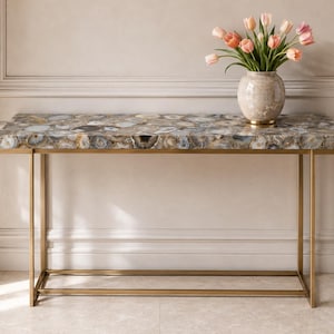 Agate Console Table, Natural Agate Stone Entryway Table, Luxury Gemstone Furniture, Handmade Hallway Table, Custom Home Decor