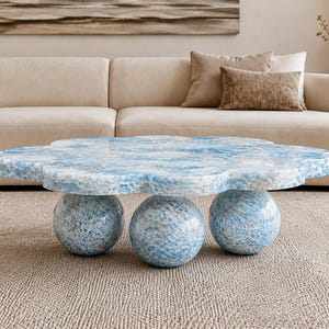 Blue Onyx Coffee Table, Luxury Gemstone Table, Handmade Stone Furniture, Modern Living Room Decor, Custom Statement Table