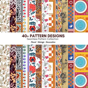 Bundel Indiase textielpatronen, digitaal papier met bloemen- en paisley-motief, collectie stofontwerpen, naadloze patronen