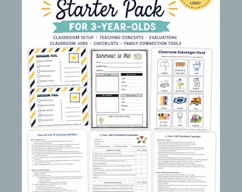 Preschool 3-Year-Old Back-to-School Starter Pack | Classroom Setup, Evaluations, Checklists, Jobs, Activities (Digital Download)