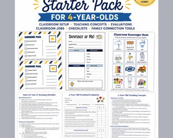 Preschool 4-Year-Old Back-to-School Starter Pack | Classroom Setup, Evaluations, Checklists, Jobs, Activities (Digital Download)
