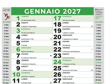 Template Calendario Olandese Italiano 2027, File PDF e Illustrator in tracciati, Santi, Fasi Lunari, Oroscopo | Calendario Personalizzabile