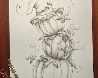Ilustración impresa de calabazas de Halloween