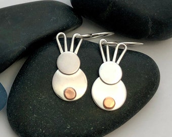 Bunny Earrings, Sterling Silver Rabbit with Copper Tail, Easter Gift, Bunny Lover, Earrings for Girl - Teen - Mother, Easter Gift, Small