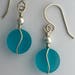 Sterling Silver and Aqua Sea Glass, round sea glass with zig zag wrap