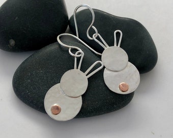 Bunny Earrings, Sterling Silver and Copper Rabbit Earrings, Handmade in Maine, Easter Gift, Gift for Bunny Lover, Rabbit Jewelry, Large