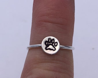 Sterling Silver Paw Print Ring, Hand Stamped Paw Print Ring, Dog Print, Cat Print, Animal Lover Ring, Gift for Dog Mom, Gift for Cat Mom