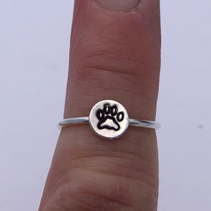 Sterling Silver Paw Print Ring, Hand Stamped Paw Print Ring, Dog Print, Cat Print, Animal Lover Ring, Gift for Dog Mom, Gift for Cat Mom