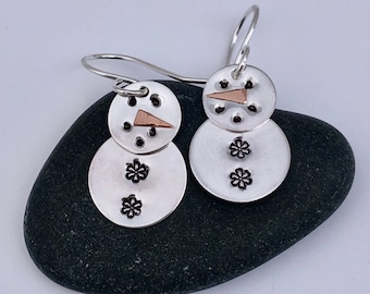 SnowLady Earrings, Sterling Silver, Winter Earrings, Cutest Snowwoman Ever!! Holiday Earrings, Snow Earrings, Snowman Lover