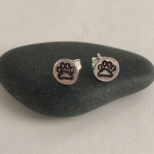 Paw Print Post Earrings, Sterling Silver, Hand Stamped, Stud Earrings, Dog Lover, Cat Lover, Gift for Animal Lover, Animal Jewelry image 1