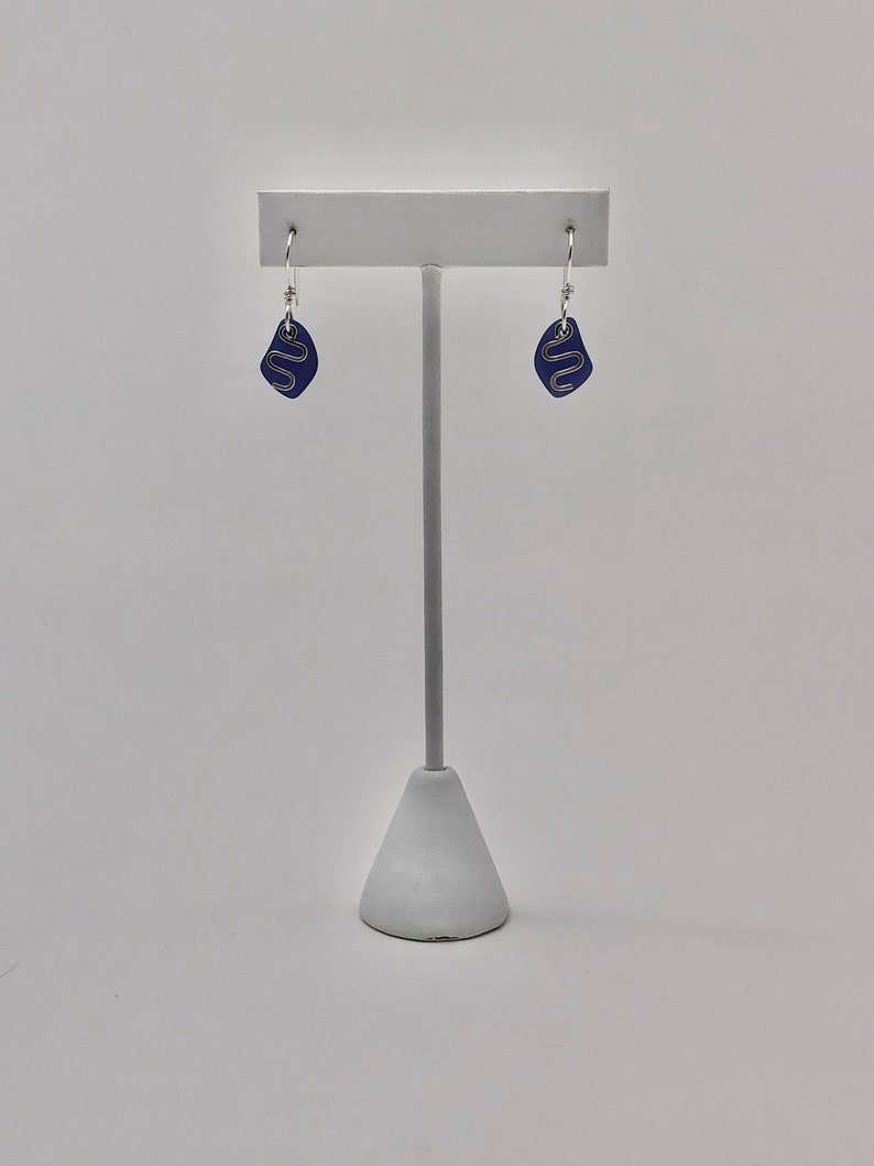 Short-Light-Weight Dangle Light and Easy Sterling Silver and Dark Blue Sea Glass Petite.. ZigZag Dangles a Top the Cobalt Beach Glass