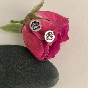 Paw Print Post Earrings, Sterling Silver, Hand Stamped, Stud Earrings, Dog Lover, Cat Lover, Gift for Animal Lover, Animal Jewelry image 8