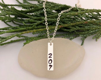 207 Sterling Silver Necklace, Maine Necklace, Silver Pendant/Charm, Love Maine, Gift for Mainer, Hand Stamped