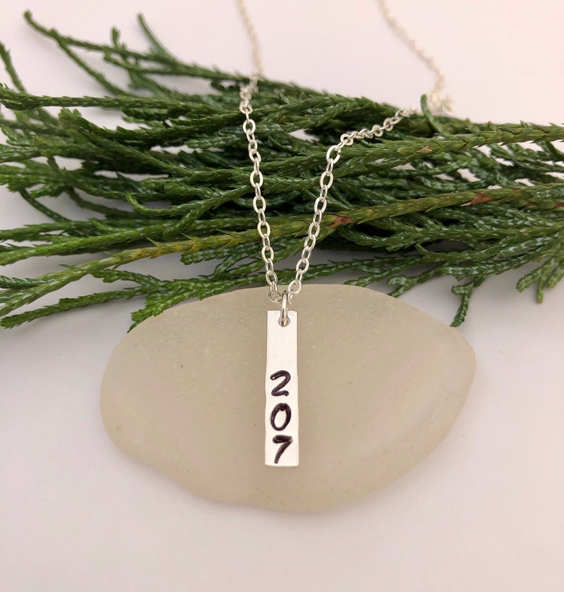 207 Sterling Silver Necklace, Maine Necklace, Silver Pendant/Charm, Love Maine, Gift for Mainer, Hand Stamped image 1