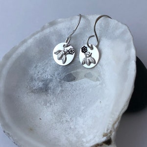 BEE EARRINGS, Sterling Silver, Bees & Flowers, Love for Nature, Handmade in Maine, Gift, Birthday, Mother, Grandmother, Woman, Short Dangle image 7