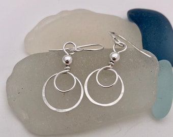 Double Loop Sterling Silver Earrings, Circles, Light & Easy, Handcrafted From Sterling Silver, Classic Design, Gift for Mother, Sister, Me..