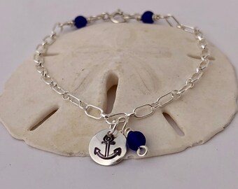 ANCHOR CHARM BRACELET, Sterling Silver, Hand Stamped, Chain Bracelet, Ocean Theme, You Are My Anchor, Gift for Women, Gift for Spouse