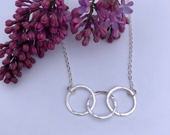 Sterling Silver Circles Necklace/Pendant, Fine Silver (99.9 silver), infinity, family necklace, everyday or evening wear, gift for mom, love