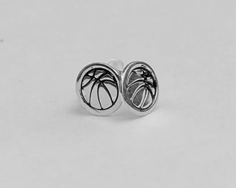 Basketball Post Earrings, Basketball Stud Earrings, Sterling Silver, Gift for Basketball Fan or Player, High School/College Basketball