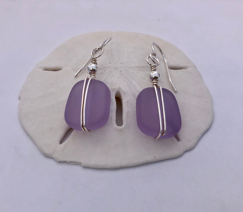 Light Purple Beach Glass Gift for Mother Wire Wrapped Friend Sterling Silver /& Purple Sea Glass Earrings Light Weight Dangle Birthday