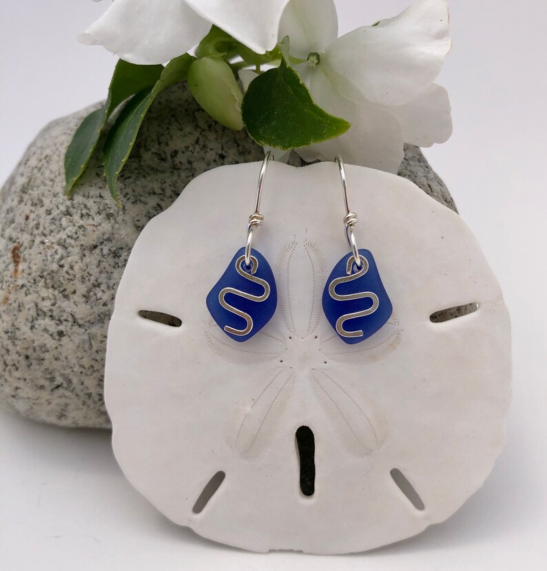 Short-Light-Weight Dangle Light and Easy Sterling Silver and Dark Blue Sea Glass Petite.. ZigZag Dangles a Top the Cobalt Beach Glass