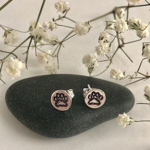 Paw Print Post Earrings, Sterling Silver, Hand Stamped, Stud Earrings, Dog Lover, Cat Lover, Gift for Animal Lover, Animal Jewelry image 2