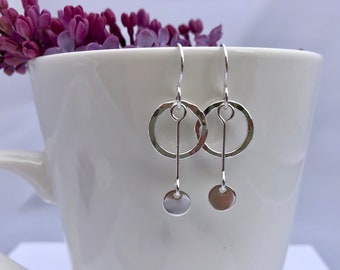 Sterling Silver Circles/Discs/Dots Earrings, Fun, Movement, Everyday Wear, Modern, Unique, Gift for Me, Wife, Sister, Mother, Daughter