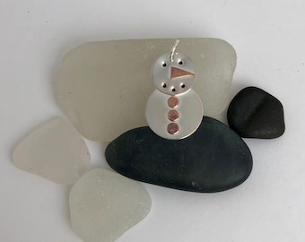 Snowman Pendant, Sterling Silver and Copper, Snowman Lover, Cutest Snowman Ever!!, Winter Pendant, Frosty, Holiday Pendant