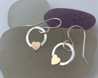 HEART EARRINGS, Sterling Silver & Gold, Perfect for you Valentine or Loved One, Mixed Metals, Gift for Woman - Teen - Girl, Lightweight