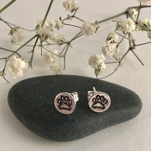 Paw Print Post Earrings, Sterling Silver, Hand Stamped, Stud Earrings, Dog Lover, Cat Lover, Gift for Animal Lover, Animal Jewelry image 6