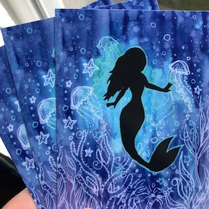 Postales, Postales de sirena, Tarjetas de sirena, Postales de acuarela, Arte de sirena, Impresión de sirena, Invitaciones de sirena, Regalo de sirena, Vida marina