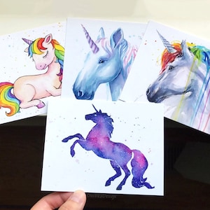 Einhorn Postkarten, Postkarten für Mädchen, Postkarten, Postkartenset, Einhornkarten, Einhorn Kunst, Einhorn Geschenk, Tierpostkarten, 4er Set