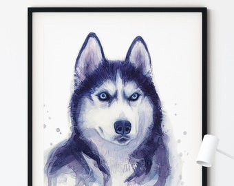 Husky Watercolor Art Print, Siberian Husky Painting, Dog Painting, Dog Watercolor, Husky Art Print, Husky Portrait, Pet Portrait