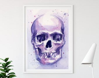 Skull Art, Skull Print, Skull Watercolor, Purple Skull Painting, Skull Art Print, Skull Illustration, Skull Art Print, Skulls