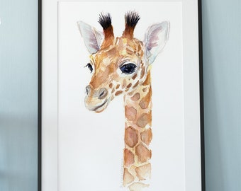 Stampa giclée acquerello di una giraffa, decorazione da parete per la cameretta dei bambini