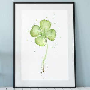 Impression d&#39;art trèfle, trèfle à quatre feuilles, aquarelle de trèfle, plantes, Saint-Patrick, peinture de trèfle, trèfle abstrait, trèfle