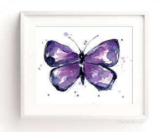 Butterfly Wall Art, Butterfly Watercolor, Purple Butterfly, Watercolor Butterfly Art, Butterfly Decor, Abstract Butterfly, Butterfly Art