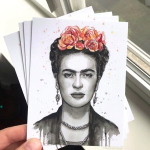 Postales, Postales de Frida Kahlo, Arte de Frida Kahlo, Retrato de Frida Kahlo, Tarjetas de acuarela, Regalo de Frida Kahlo, Pintura de Frida Kahlo, Abanico de Frida