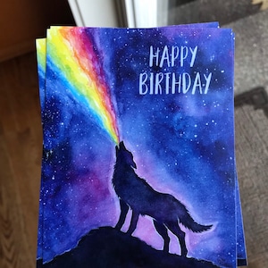 Geburtstagspostkarten, Aquarell Postkarten, Wolf Geburtstag, Heult Wolf, Wolf Geburtstagskarten, Regenbogen Postkarten, Tier Postkarten, Karte Set