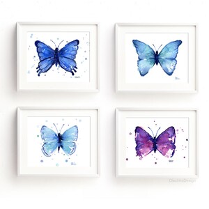 Butterfly Print Set, Butterflies Print, Butterfly Gift, Blue Butterfly, Nursery Butterfly, Butterfly Wall Art, Home Decor, Set of 4 Print