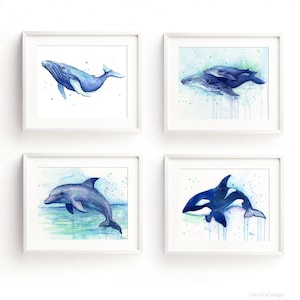 Whale Prints, Whale Gifts, Dolphin Print, Whale Art, Nursery Wall Art, Sea Creatures Art, Animal Watercolor, Humpback Whale Print, Orca Art