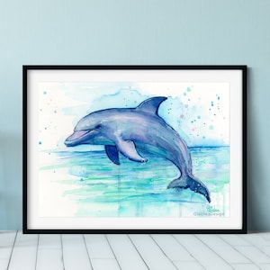 Dolphin Art, Dolphin Watercolor Painting, Dolphin Print, Dolphin Wall Art, Sea Creatures, Nursery Print, Dolphin Gift, Dolphin Decor, Marine