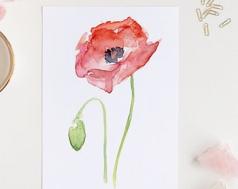 Poppy Wall Art, Poppy Print, Red Poppy Watercolor, Red Poppy Flower, Abstract Art Print of Watercolor Painting, Plants, Nature, Poppies